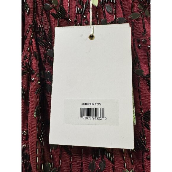 Mac Duggal High Neck Puff Sleeve Embellished Dress Red (Womens) 20W - Picture 3 of 6